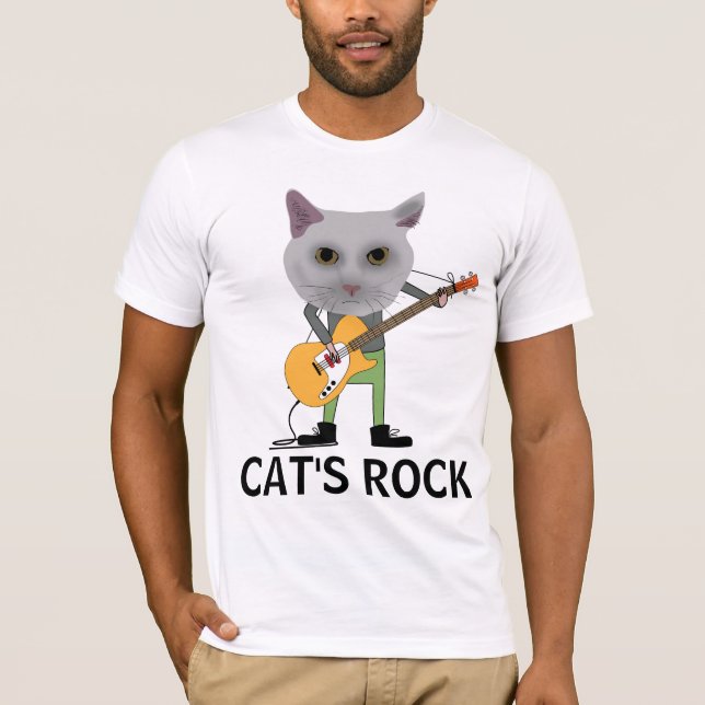 CATS ROCK, CAT PLAYING GUITAR T-Shirts (Front)