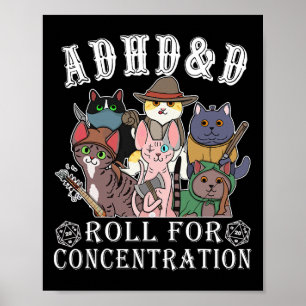 Cats Rpg Gamer Roll For Concentration D20 Dice Ner Poster