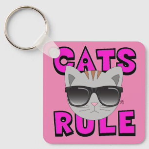Cats Rule Sunglasses Kitty Keychain
