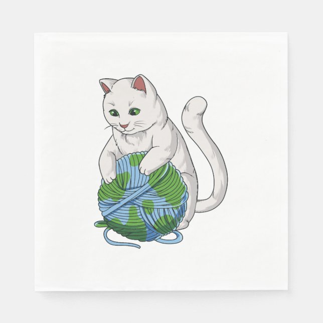 Cats Rule The World Cat Wool Globe Napkin (Front)