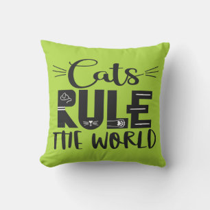 Cats rule the world trendy lettering whiskers cushion