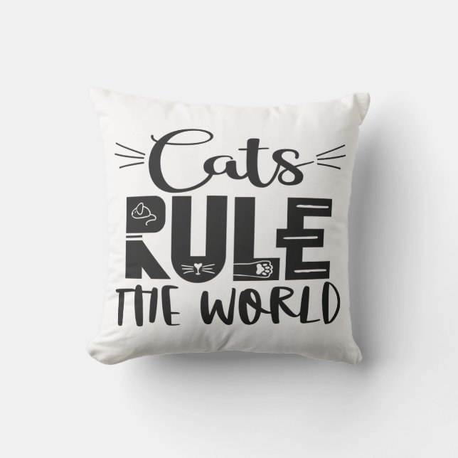 Cats rule the world trendy lettering whiskers cushion (Front)