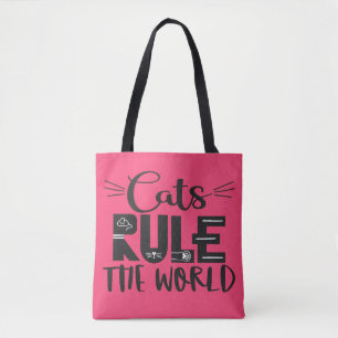 Cats rule the world trendy lettering whiskers tote bag