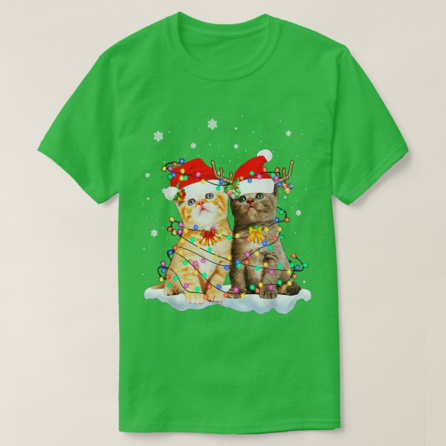 Cats Santa Hat Christmas Tree Lights Xmas Happy Ho T-Shirt (Design Front)