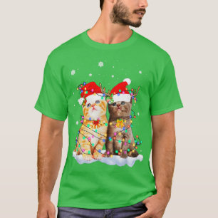Cats Santa Hat Christmas Tree Lights Xmas Happy Ho T-Shirt