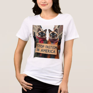 Cats Say Stop Fascism Political Tri-Blend Shirt
