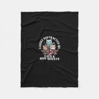 Cats Side Quest Distracted Tabletop Funny Men Wome Fleece Blanket
