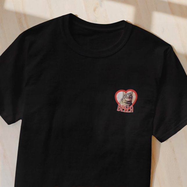 Cat's Simple Modern Playful Heart Name and Photo T-Shirt (Creator Uploaded)