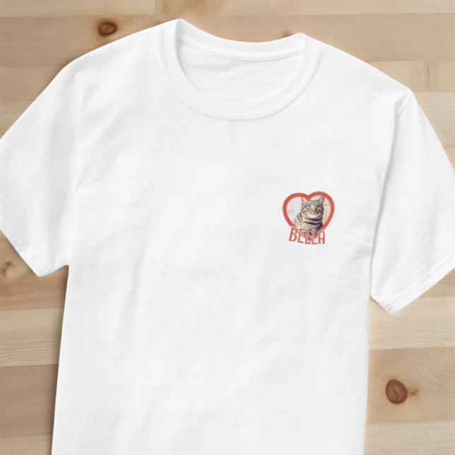Cat's Simple Modern Playful Heart Name and Photo T-Shirt (Creator Uploaded)
