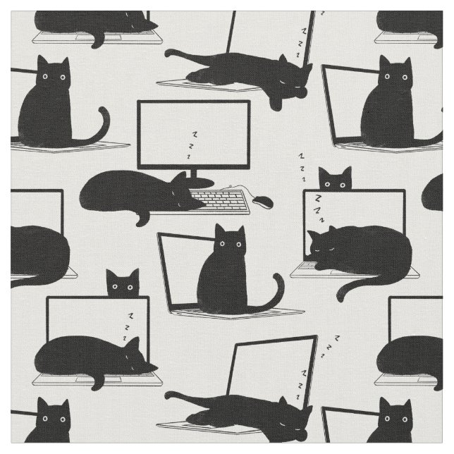 Cats Sitting on Laptops Fabric (Close Up)