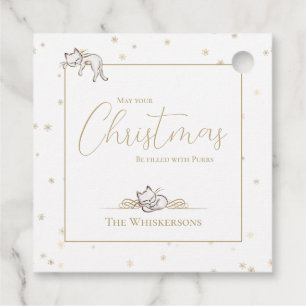 Cats Sleeping on Gold Christmas Ornaments Holiday Favour Tags