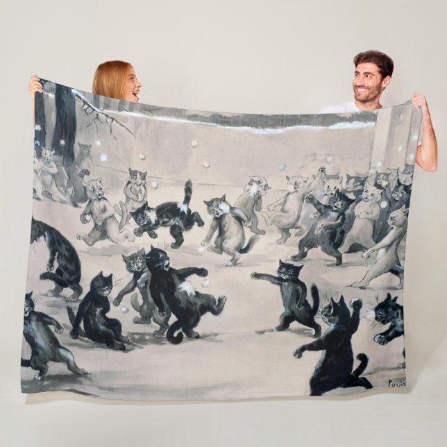 Cats Snowball Fight, Louis Wain Fleece Blanket (In Situ)