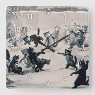 Cats Snowball Fight, Louis Wain Square Wall Clock