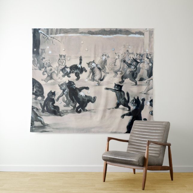 Cats Snowball Fight, Louis Wain Tapestry (In Situ (Horizontal))