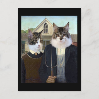 Cats spoof American Gothic postcard