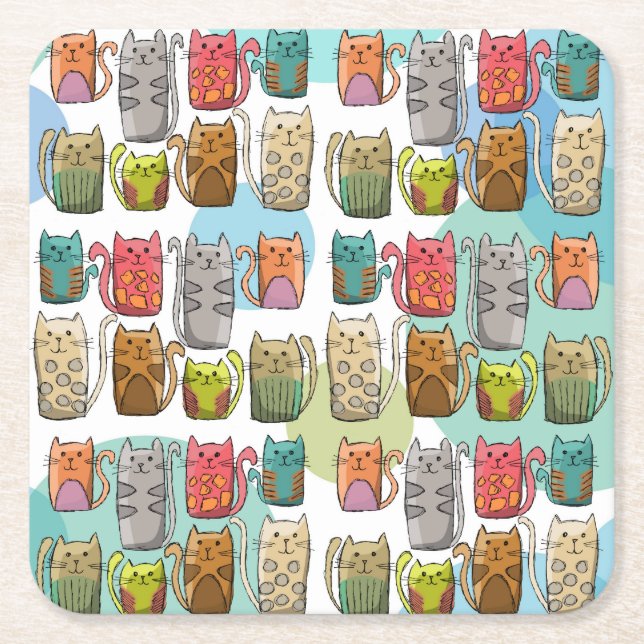 Cats! Square Paper Coaster (Front)
