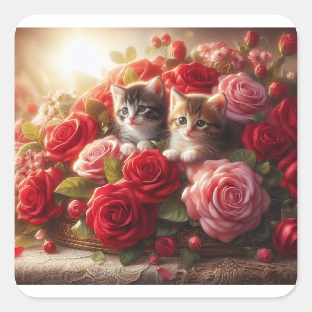 cats square sticker (Front)