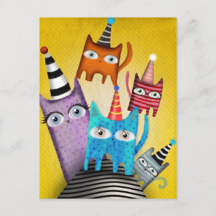Cats Sweet Colourful Party Invitation Postcard