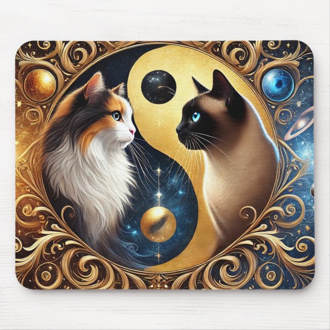 Cats Symbolising Balance with a Yin Yang Mouse Pad (Front)