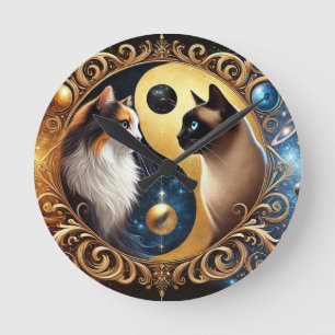 Cats Symbolising Balance with a Yin Yang Round Clock