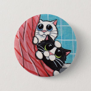 Cats Taking A Shower - Cat Art Button