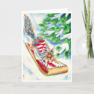 Cat's Toboggan Ride Holiday Card