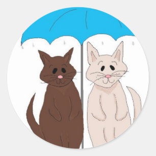 Cats Under An Umbrella Humourous Classic Round Sticker