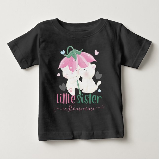 Cats Under Flower Umbrella Custom Little Sister Baby T-Shirt (Front)