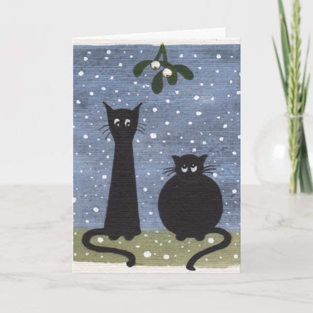 cats under mistletoe holiday card (Front)