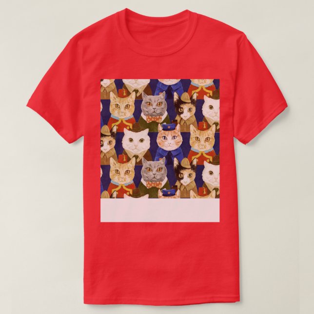 Cats Uniforms Suits Funny Illustration Pattern T-Shirt (Design Front)