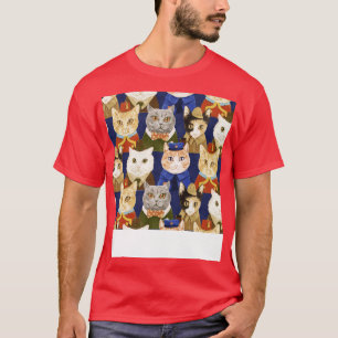 Cats Uniforms Suits Funny Illustration Pattern T-Shirt