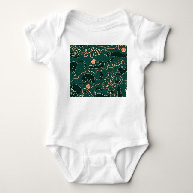 Cats Vintage: Doodle Seamless Pattern Baby Bodysuit (Front)