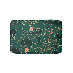 Cats Vintage: Doodle Seamless Pattern Bath Mat