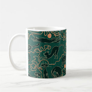 Cats vintage doodle seamless pattern coffee mug