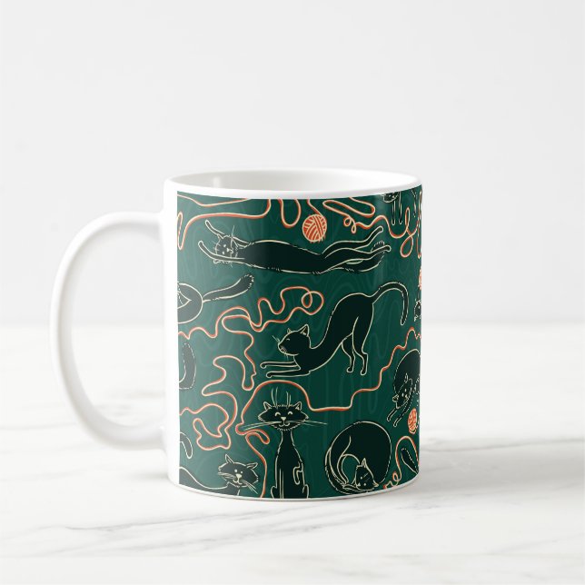 Cats vintage doodle seamless pattern coffee mug (Left)