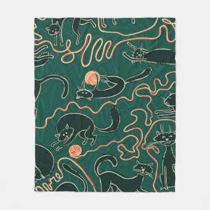 Cats vintage doodle seamless pattern fleece blanket