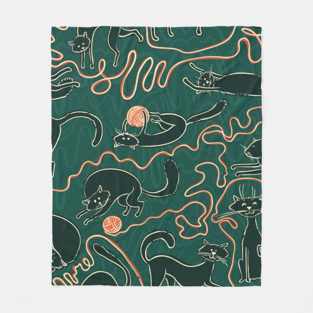 Cats vintage doodle seamless pattern fleece blanket (Front)