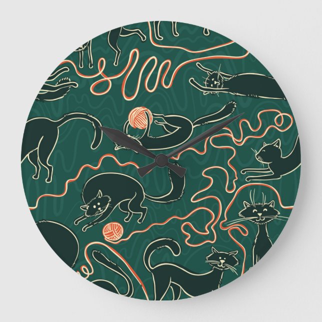 Cats Vintage: Doodle Seamless Pattern Large Clock (Front)