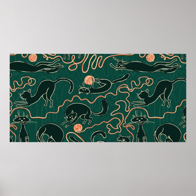 Cats vintage doodle seamless pattern poster (Front)