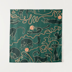 Cats vintage doodle seamless pattern tapestry