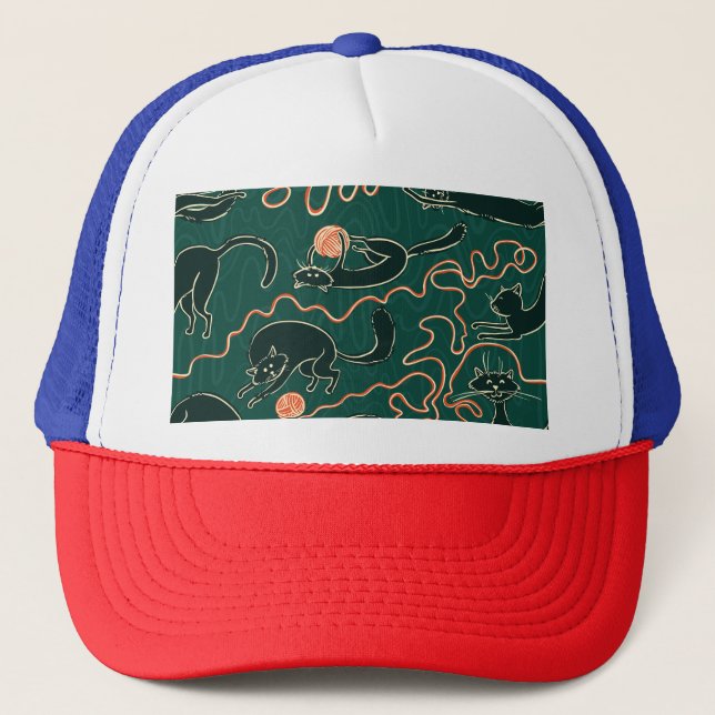 Cats Vintage: Doodle Seamless Pattern Trucker Hat (Front)