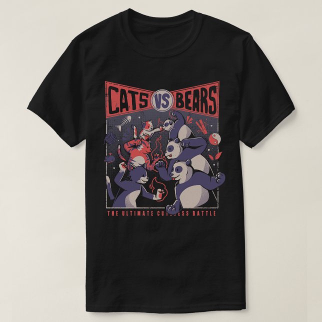 Cats Vs Bears Ninja Fight Fun Battle by Tobe Fonse T-Shirt (Design Front)