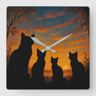 Cats Watch Sunset Square Wall Clock