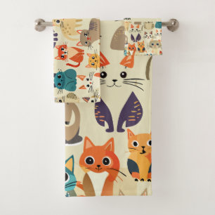 Cats Watercolor Custom Pattern Bath Towel Set