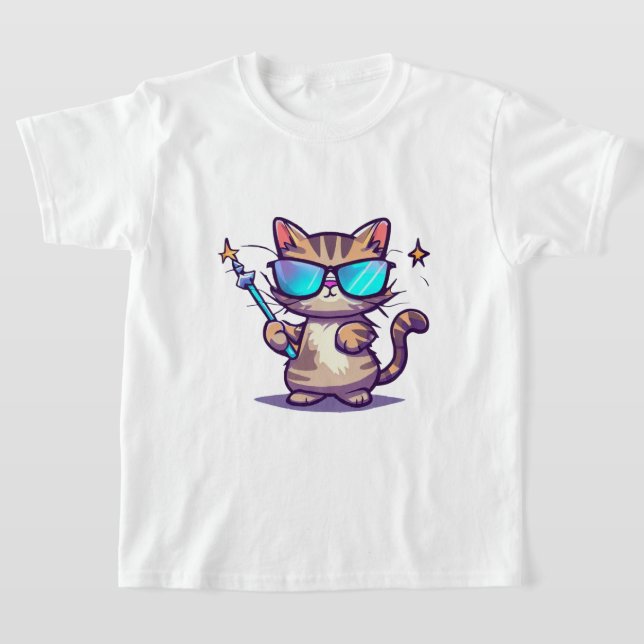 Cats Wearing Glasses Holding Magic Wand Stars T-Shirt (Laydown)