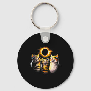 Cats Wearing Solar Eclipse Gles Looking At Moon Key Ring