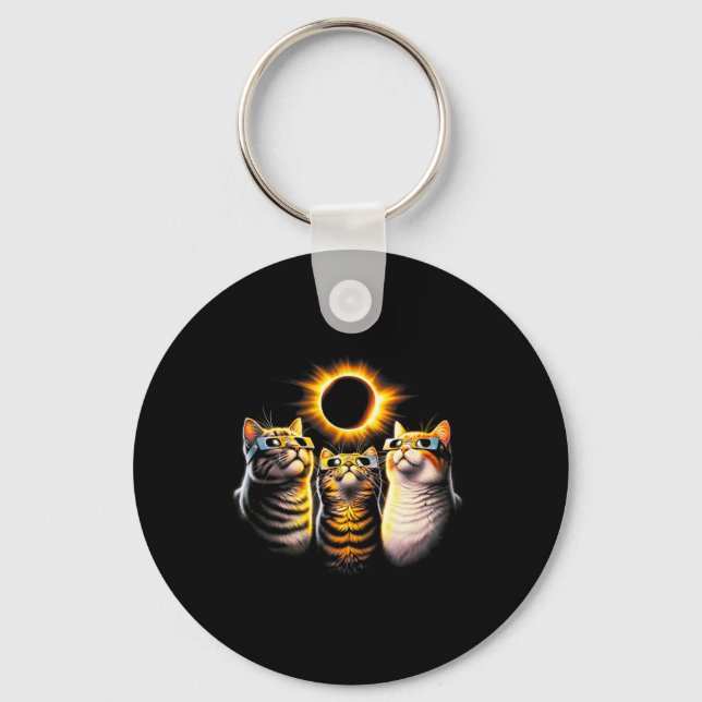 Cats Wearing Solar Eclipse Gles Looking At Moon  Key Ring (Front)