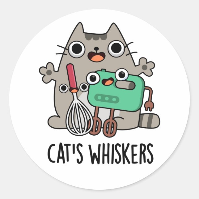 Cat's Whiskers Funny Baking Pun  Classic Round Sticker (Front)