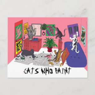 Cats Who Paint, Humourous Art of cats painting Postcard