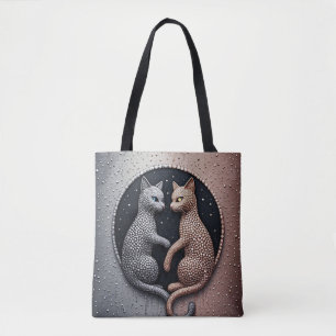 Cats With Dripping Texture and Mystical Yin-Yang Tote Bag